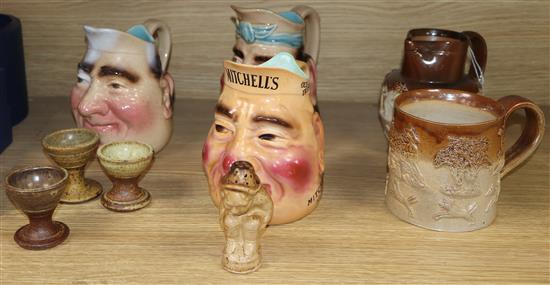 A Mitchells advertising toby jug, two others, stoneware jug and mug etc (9)